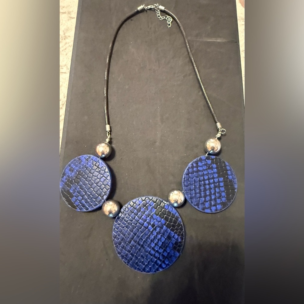 Bold Blue Snake Textured Disc Statement Necklace - Women Jewelry